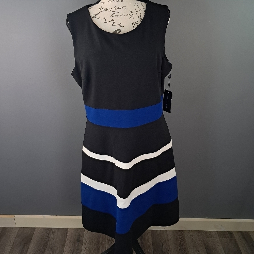 Tommy Hilfiger Womens Black/Blue/White Sleeveless Dress Size 14